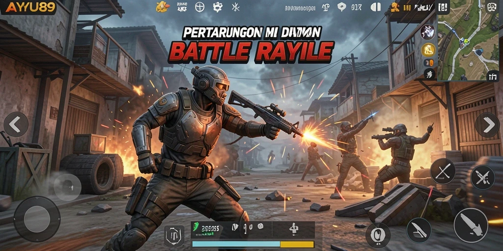 Tampilan gameplay <strong>AYU89</strong> yang menegangkan dengan aksi seru di arena Battle Royale.