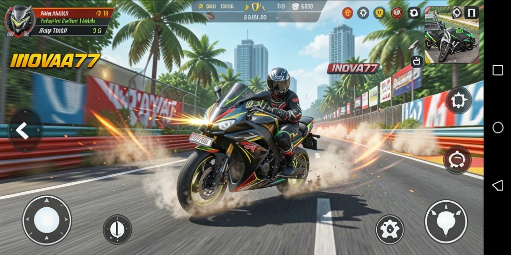 Gameplay seru balap motor dengan trek menantang.