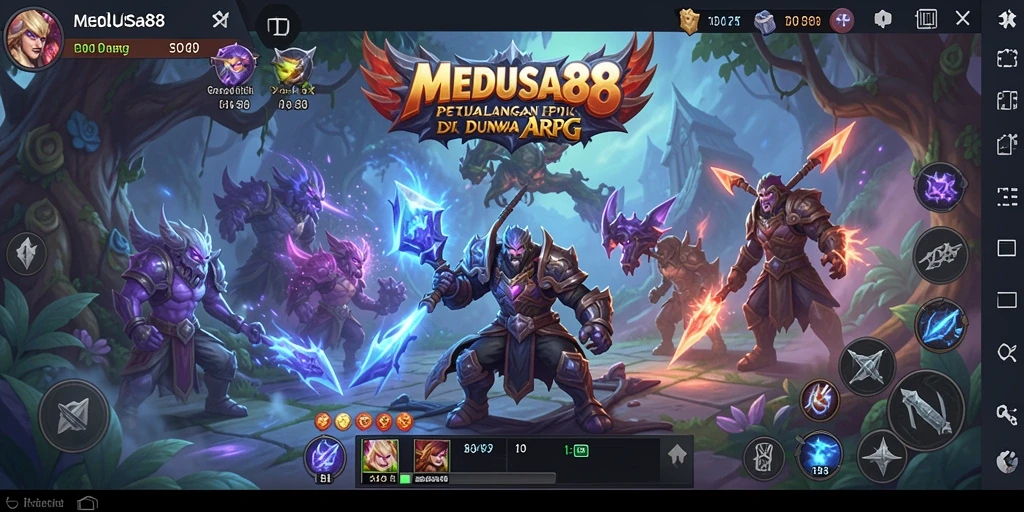 Screenshot gameplay MEDUSA88 dengan pertempuran epik dan karakter yang menarik.