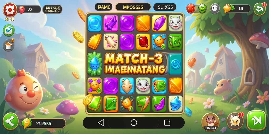 Tampilan gameplay seru dalam game Match-3 MPO555.