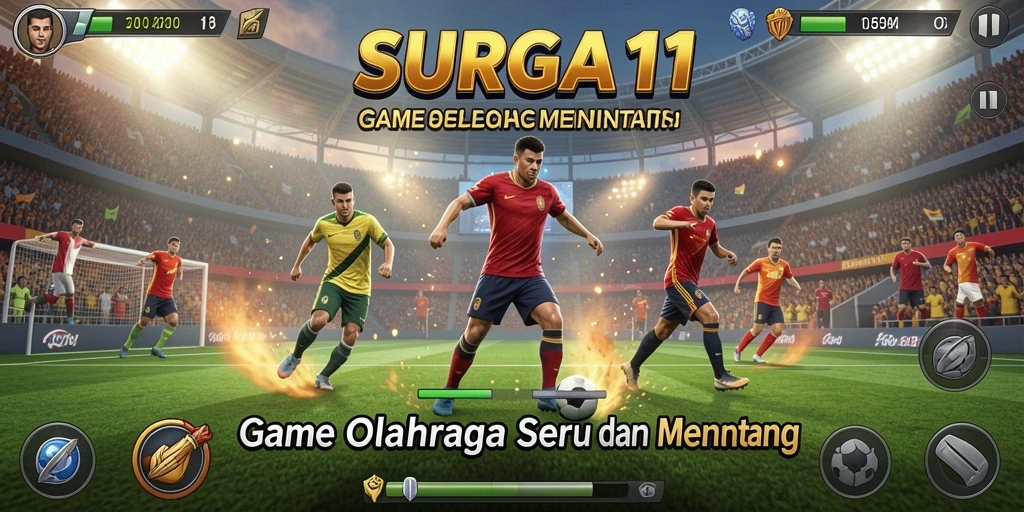 Screenshot tampilan gameplay menarik dari SURGA11 yang menunjukkan aksi olahraga.